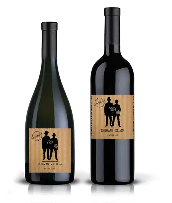 esempi di bottiglie di vino personalizzate con l’etichetta M038S per matrimonio o convivenza