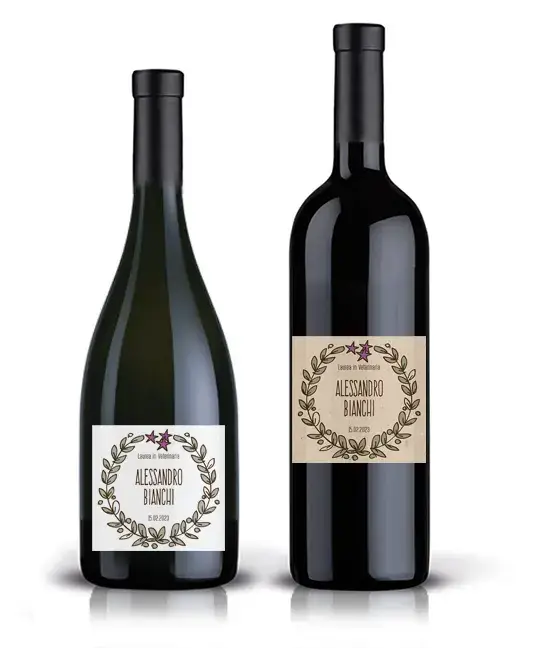 esempi di bottiglie di vino personalizzate con l’etichetta MlR02V per laurea