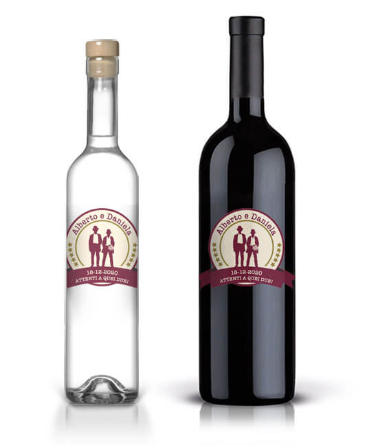 grappa e vino personalizzati per matrimonio con l’etichetta adesiva M027S
