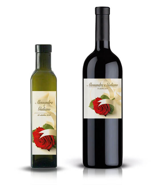 bottiglie matrimonio: suggerimenti di applicazione di M051V su bottiglie di vino e olio
