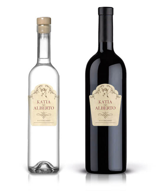 bottiglie vino personalizzate: esempi applicazione dell’etichetta matrimonio M074S