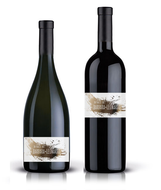 suggerimenti di applicazione dell’etichetta M105X su bottiglie di vino bordolese e champagnotta