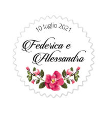 C004V bollo per bottiglia rotonda con bordo frastagliato e fiori, per lasciare visibile l’etichetta originale