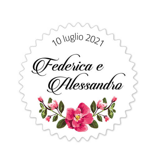 C004V bollo per bottiglia rotonda con bordo frastagliato e fiori, per lasciare visibile l’etichetta originale