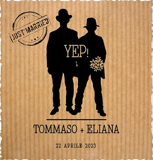 etichetta matrimonio M038S in carta Kraft, con la scritta YEP!