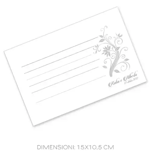 cartolina personalizzata con retro personalizzato con nomi, data e motivo floreale
