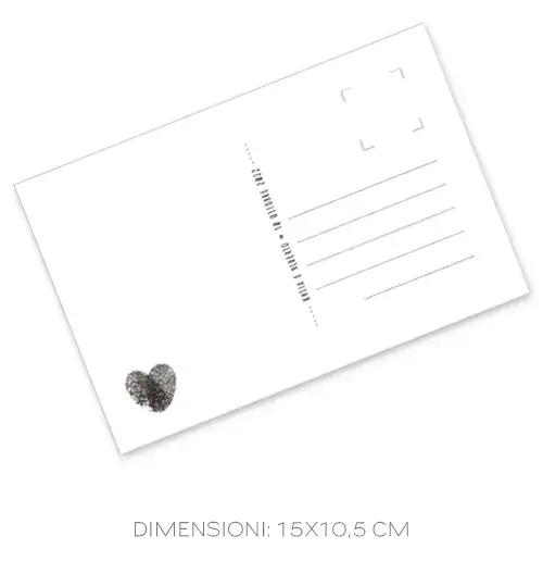 cartolina personalizzata coordinata all’etichetta M035V, riporta nomi, data e cuoricino